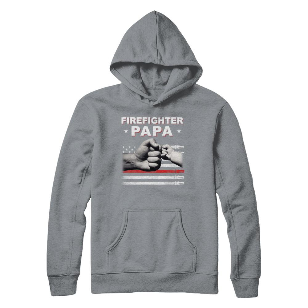 Firefighter Fireman Papa American Flag Fathers Day-T-Shirt & Hoodie-Pullover Hoodie-Light Steel