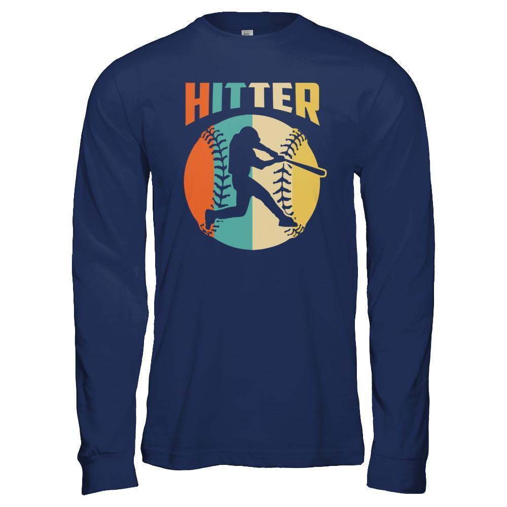 Classic Vintage Retro Style Hitter Baseball-T-Shirt & Hoodie-Long Sleeve T-Shirt-Navy
