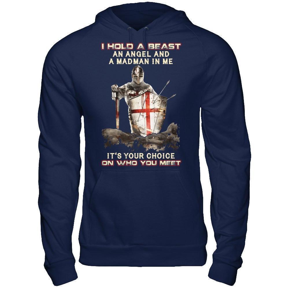 Knight Templar I Hold A Beast An Angel And A Madman In Me-T-Shirt & Hoodie-Pullover Hoodie-Navy