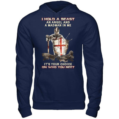 Knight Templar I Hold A Beast An Angel And A Madman In Me-T-Shirt & Hoodie-Pullover Hoodie-Navy