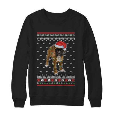 Boxer Christmas Ugly Sweater Lights Dog Xmas Gift-T-Shirt & Sweatshirt-Crewneck Sweatshirt-Black