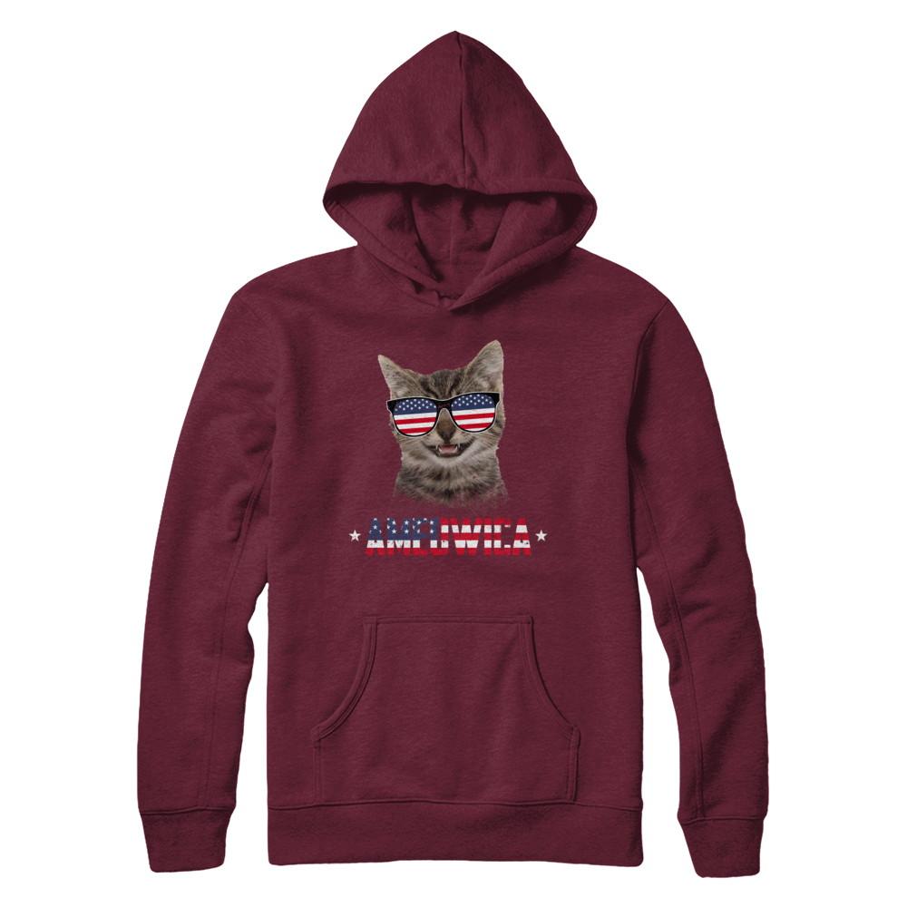 Ameowica 4Th Of July Party Meow Cat American Flag-T-Shirt & Hoodie-Pullover Hoodie-Maroon