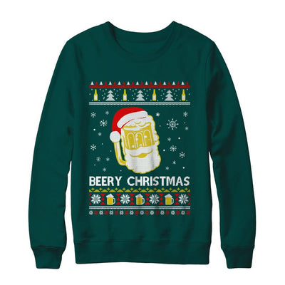 Beery Christmas Ugly Christmas Sweater Christmas Beer-T-Shirt & Sweatshirt-Crewneck Sweatshirt-Deep Forest