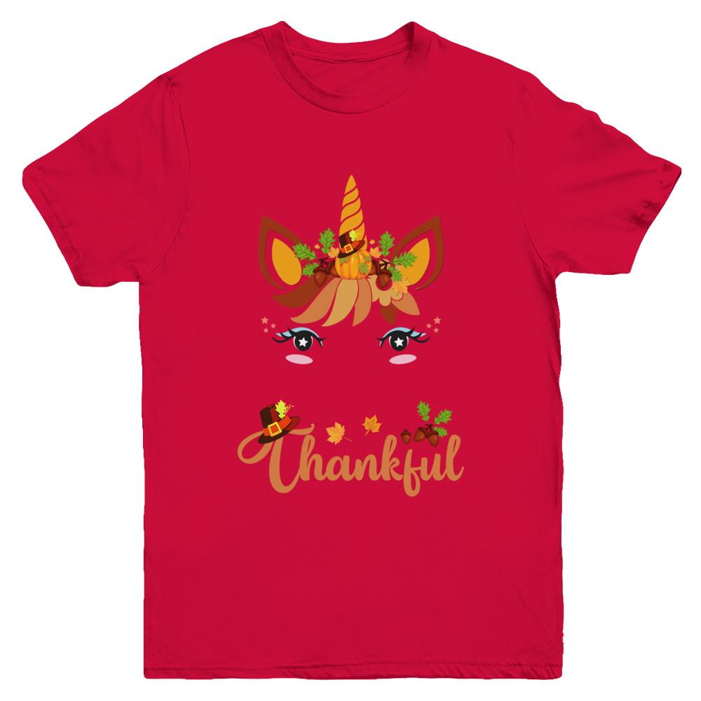Thanksgiving Unicorn Pumpkin For Kids Youth-Youth Shirt-Youth T-Shirt-Red