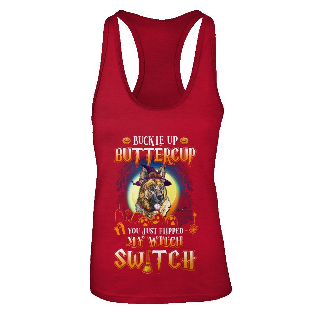 Buckle Up Buttercup Halloween Witch German Shepherd Costume-T-Shirt & Tank Top-Women's Ideal Racerback Tank-Red