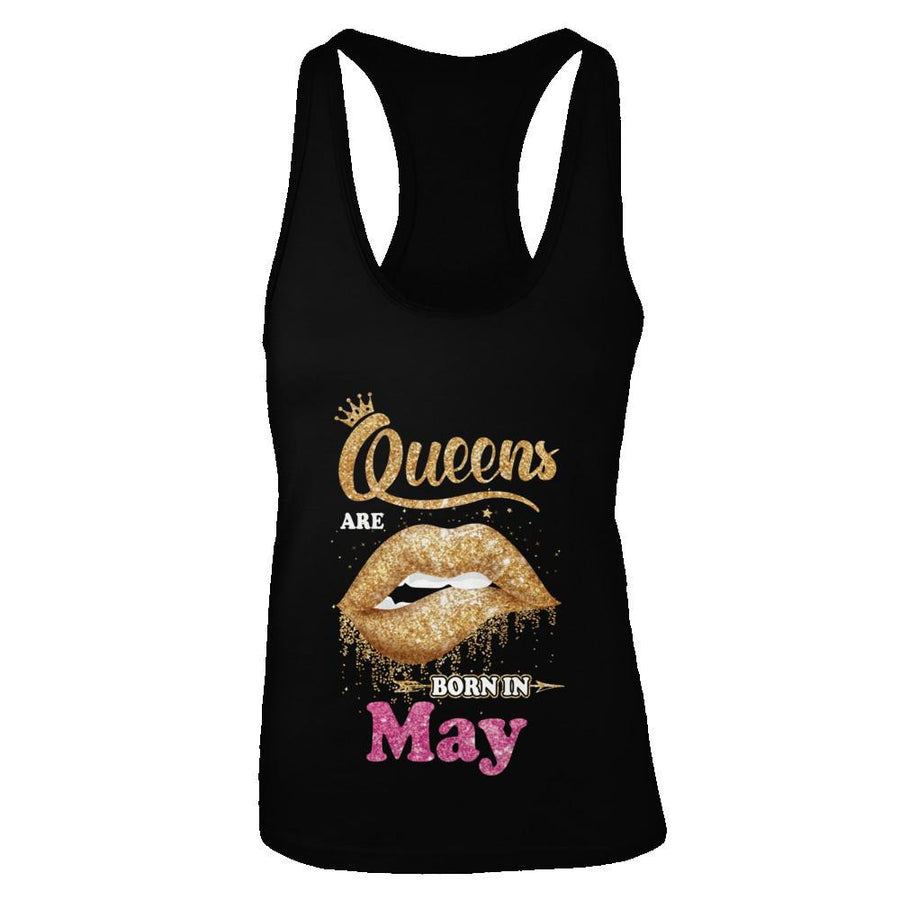 Lipstick Black Queens Are Born In May Birthday Gift-T-Shirt & Tank Top-Women's Ideal Racerback Tank-Black