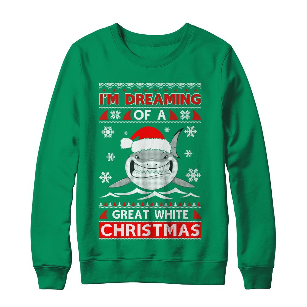 I'm Dreaming Of A Great White Christmas Shark Sweater-T-Shirt & Sweatshirt-Crewneck Sweatshirt-Irish Green