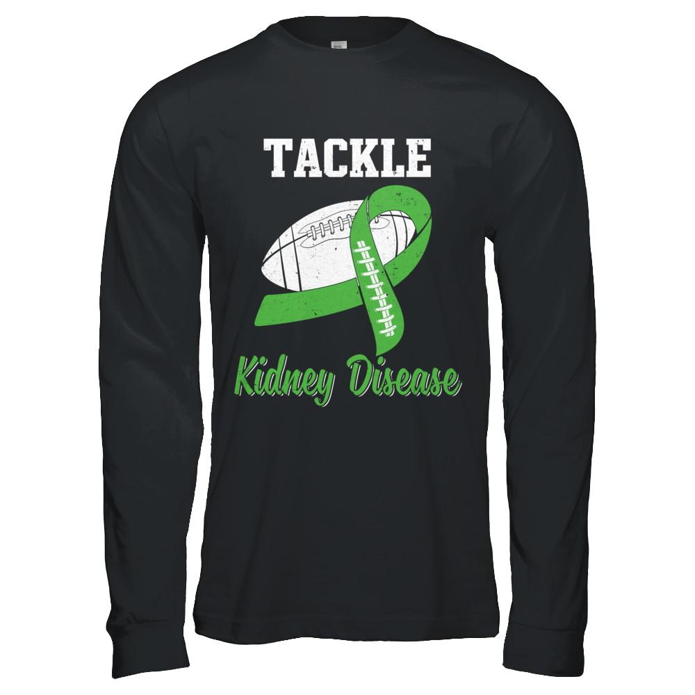 Football Survivor Tackle Green Kidney Disease Awareness-T-Shirt & Hoodie-Long Sleeve T-Shirt-Black
