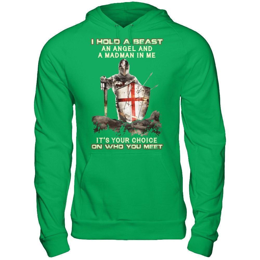 Knight Templar I Hold A Beast An Angel And A Madman In Me-T-Shirt & Hoodie-Pullover Hoodie-Irish Green