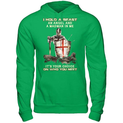 Knight Templar I Hold A Beast An Angel And A Madman In Me-T-Shirt & Hoodie-Pullover Hoodie-Irish Green