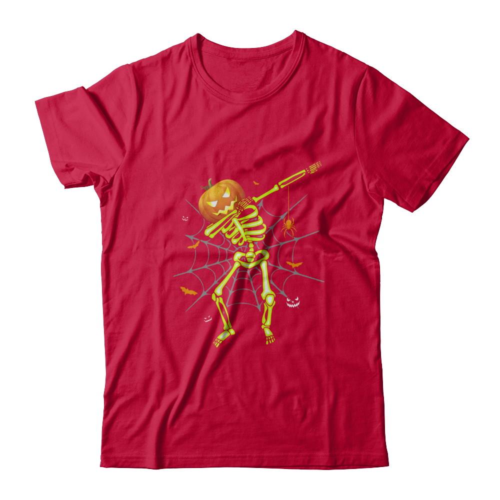 Funny Dabbing Skeleton Pumpkin Halloween Dab-T-Shirt & Hoodie-Classic T-Shirt-Red