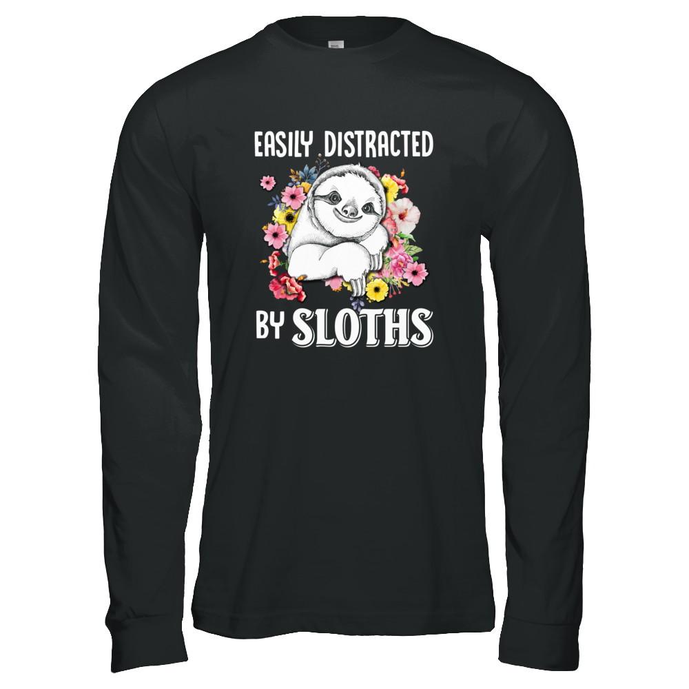 Easily Distracted By Sloths-T-Shirt & Tank Top-Long Sleeve T-Shirt-Black