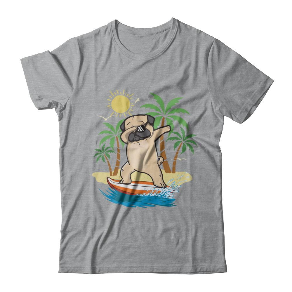 Summer Vacation Dabbing Pug Surfing Surfboard Gift-T-Shirt & Hoodie-Classic T-Shirt-Sport Grey