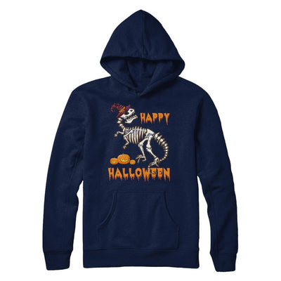 Funny Happy Halloween T-Rex Skeleton Dinosaur-T-Shirt & Sweatshirt-Pullover Hoodie-Navy