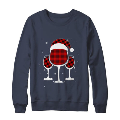 Red Plaid Buffalo Wine Santa Hat Christmas-T-Shirt & Sweatshirt-Crewneck Sweatshirt-Navy