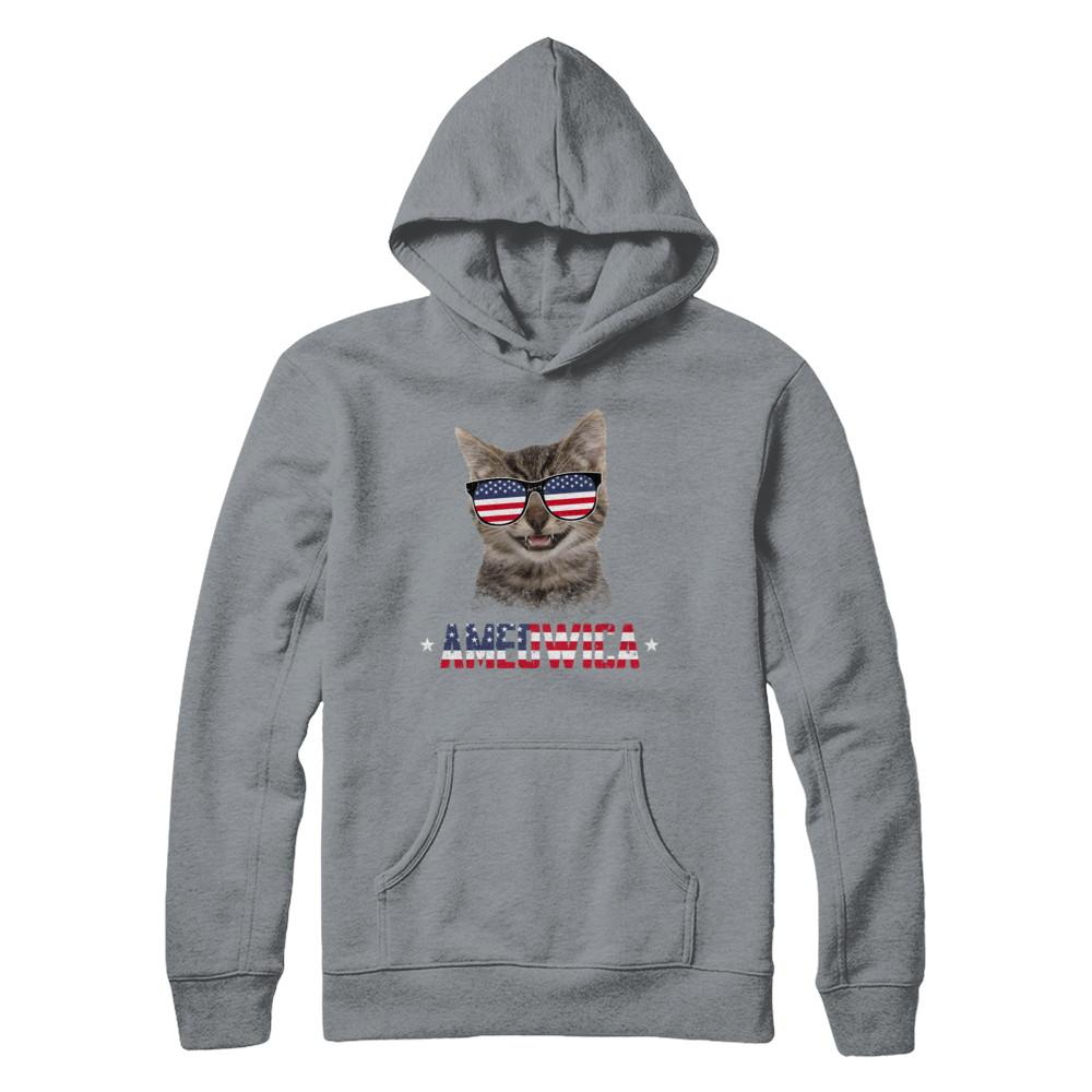 Ameowica 4Th Of July Party Meow Cat American Flag-T-Shirt & Hoodie-Pullover Hoodie-Light Steel