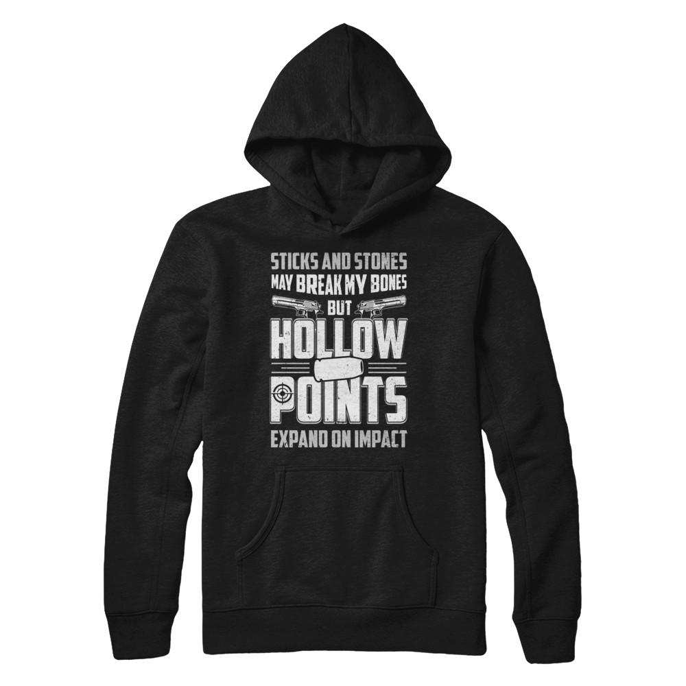 Gun Sticks And Stones Hollow Points-T-Shirt & Hoodie-Pullover Hoodie-Black