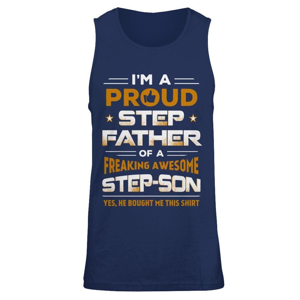 I'm A Proud Step Father Of A Freaking Awesome Step Son-T-Shirt & Hoodie-Unisex Tank-Navy