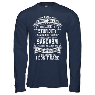 I Am A Grumpy Old Man I Was Born In February Birthday-T-Shirt & Hoodie-Long Sleeve T-Shirt-Navy