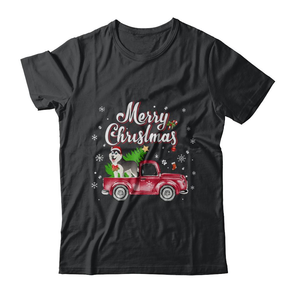 Husky Rides Red Truck Christmas Pajama