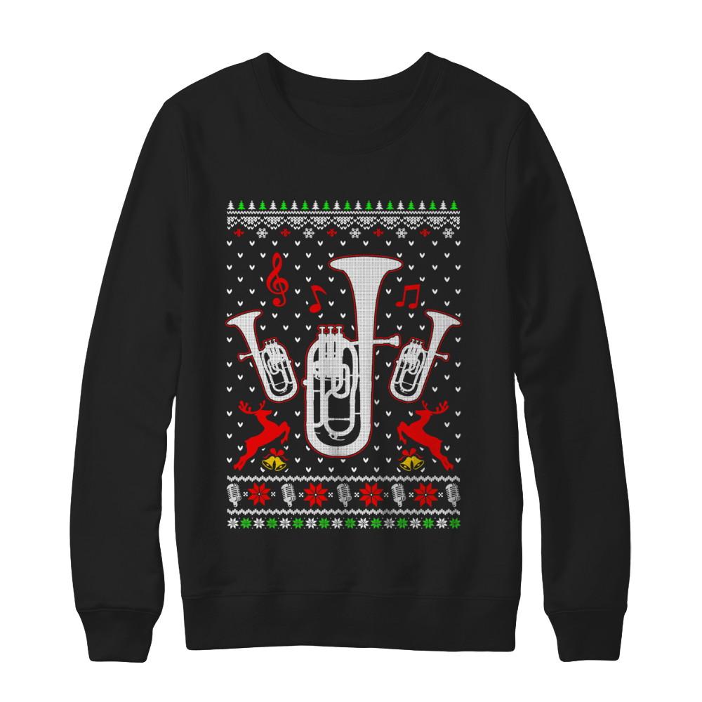 Santa Euphonium Ugly Christmas Sweater Gifts-T-Shirt & Sweatshirt-Crewneck Sweatshirt-Black
