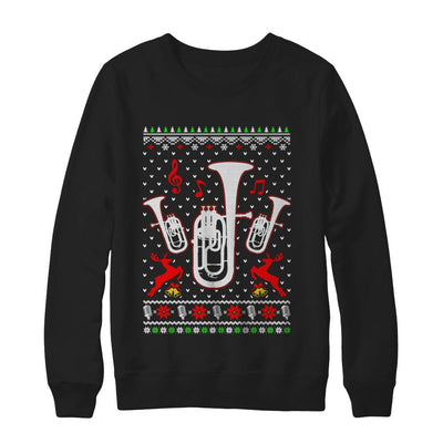 Santa Euphonium Ugly Christmas Sweater Gifts-T-Shirt & Sweatshirt-Crewneck Sweatshirt-Black
