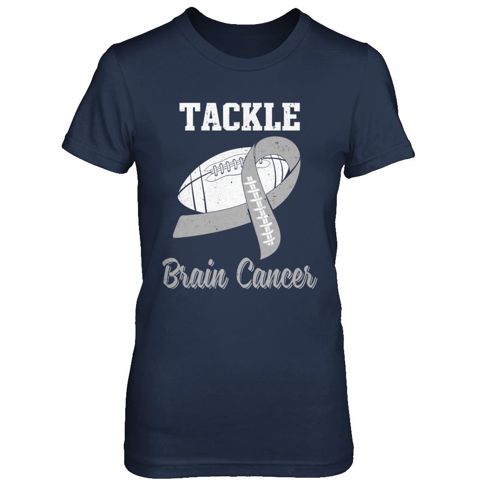 Football Survivor Tackle Gray Brain Cancer Awareness-T-Shirt & Hoodie-Women's T-Shirt-Navy