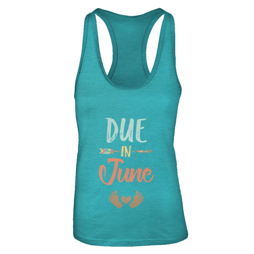 Due Date June 2021 Announcement Mommy Bump Pregnancy-T-Shirt & Tank Top-Women's Ideal Racerback Tank-Tahiti Blue