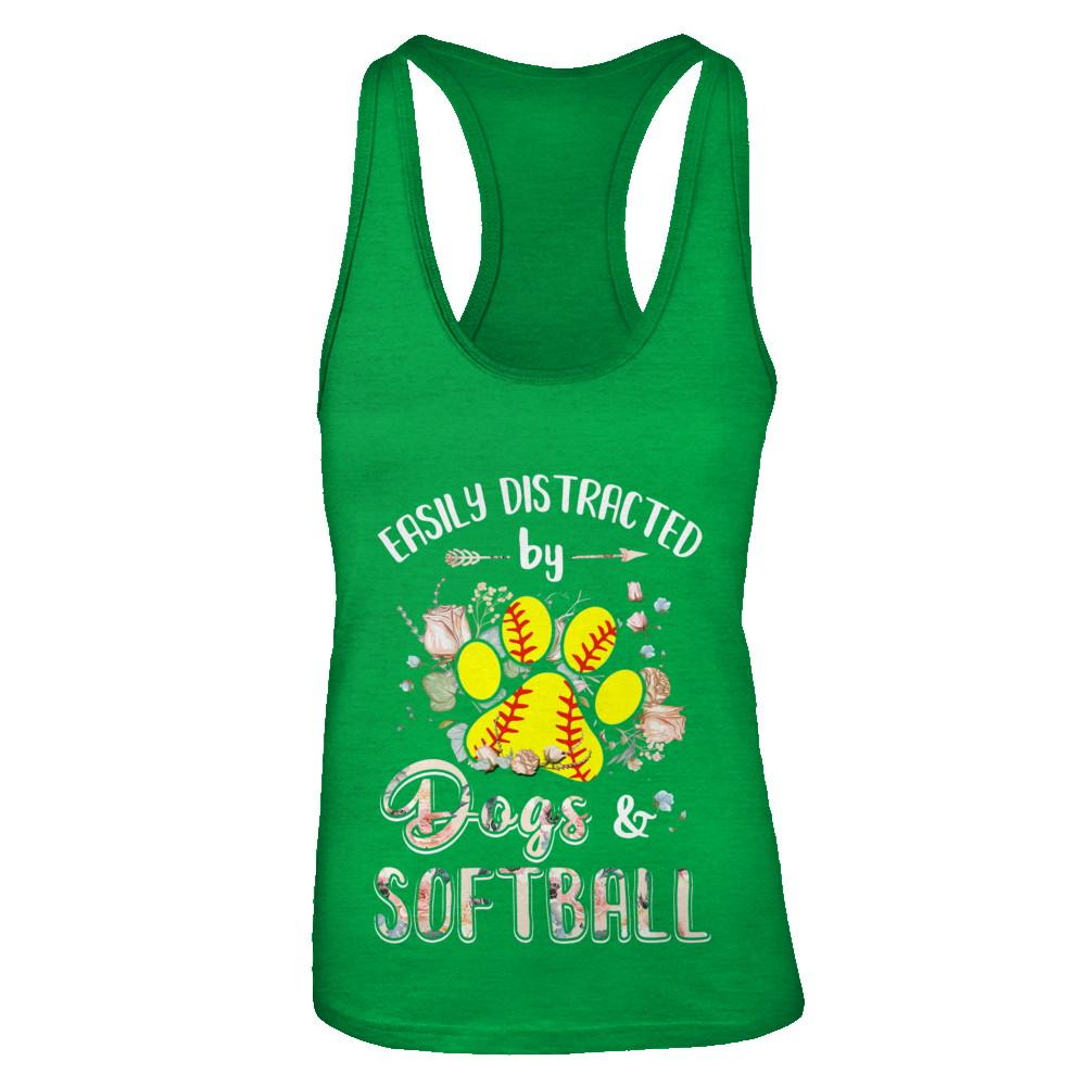 Easily Distracted By Dogs And Softball-T-Shirt & Tank Top-Women's Ideal Racerback Tank-Kelly Green