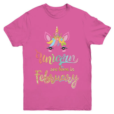 Cute Unicorns Are Born In February Birthday Gift Youth-Youth Shirt-Youth T-Shirt-Heliconia