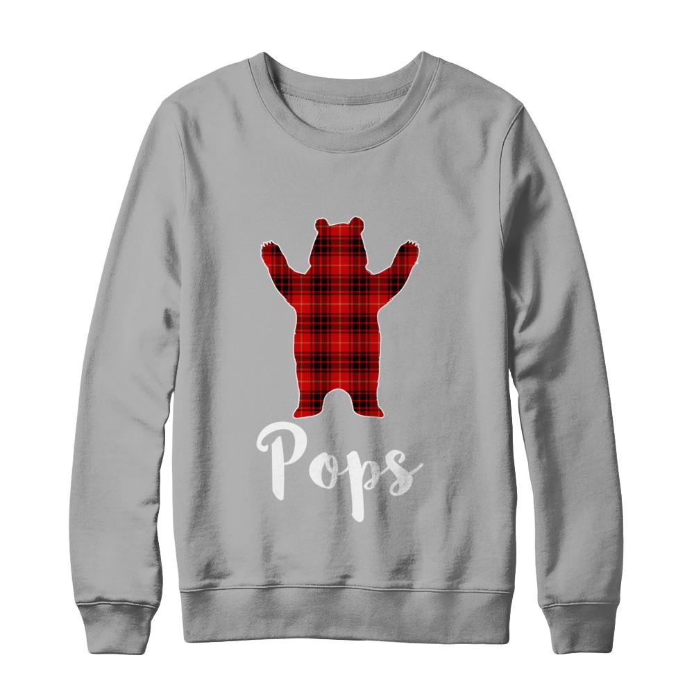 Red Pops Bear Buffalo Plaid Family Christmas Pajamas-T-Shirt & Sweatshirt-Crewneck Sweatshirt-Light Steel