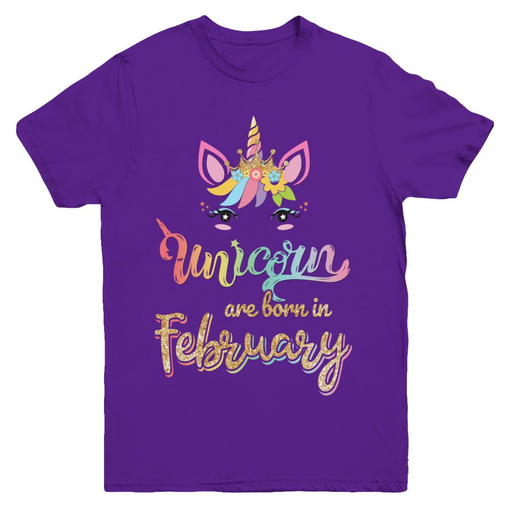 Cute Unicorns Are Born In February Birthday Gift Youth-Youth Shirt-Youth T-Shirt-Purple