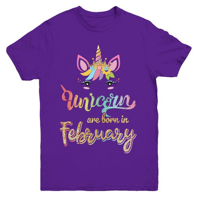 Cute Unicorns Are Born In February Birthday Gift Youth-Youth Shirt-Youth T-Shirt-Purple