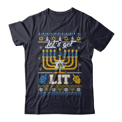 Funny Happy Hanukkah Chanukah Let's Get Lit Ugly Sweater-T-Shirt & Sweatshirt-Premium T-Shirt-Midnight Navy