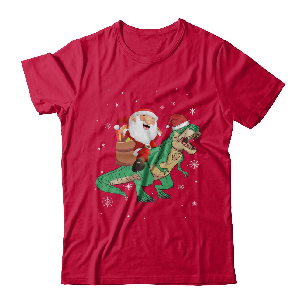 Christmas Santa Kids Dinosaur T-Rex For Boys Kids-T-Shirt & Hoodie-Classic T-Shirt-Red