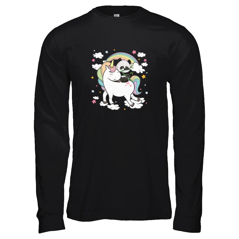 Panda Riding Unicorn-T-Shirt & Tank Top-Long Sleeve T-Shirt-Black