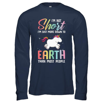 I'm Not Short Im Just More Down To Earth Than People Unicorn-T-Shirt & Hoodie-Long Sleeve T-Shirt-Navy
