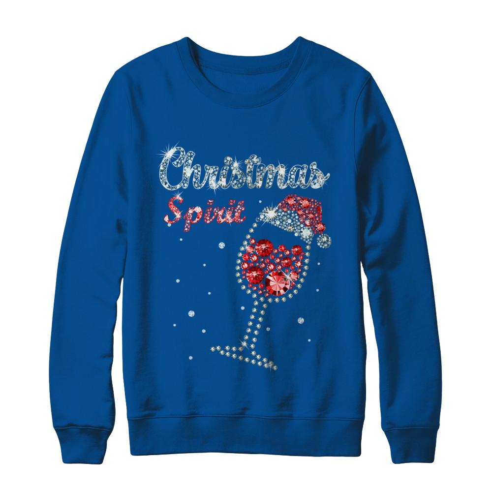 Diamond Christmas Spirit Santa Hat Wine Glass-T-Shirt & Sweatshirt-Crewneck Sweatshirt-Deep Royal