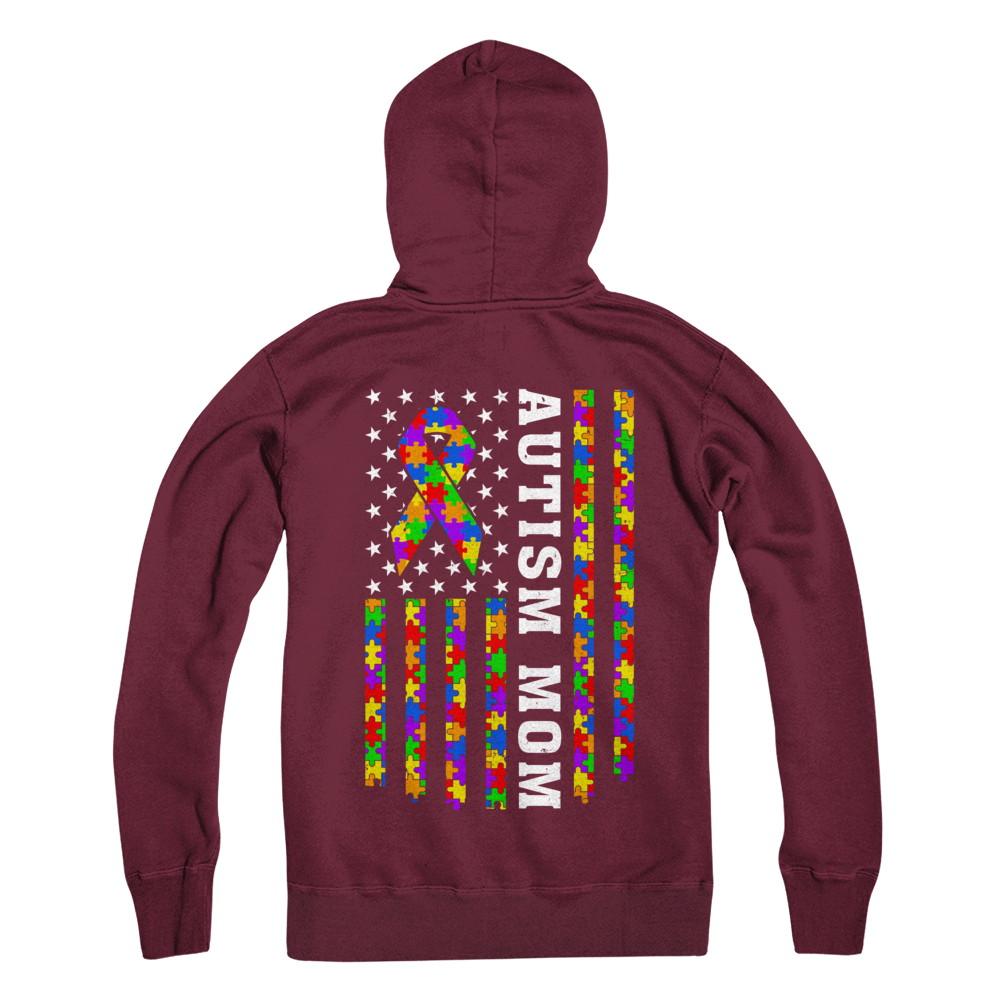 Proud Autism Mom Us Flag Autistic Mommy Mothers Day-T-Shirt & Hoodie-Hanes - Heavyweight Pullover Hoodie-Maroon