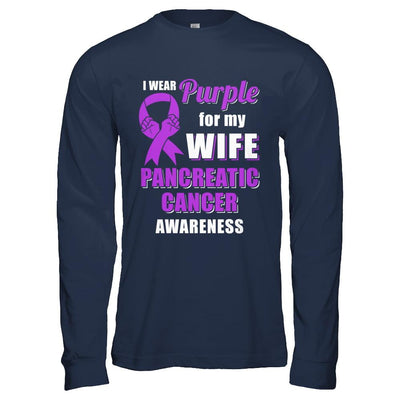 I Wear Purple For My Wife Pancreatic Cancer Husband-T-Shirt & Hoodie-Long Sleeve T-Shirt-Navy