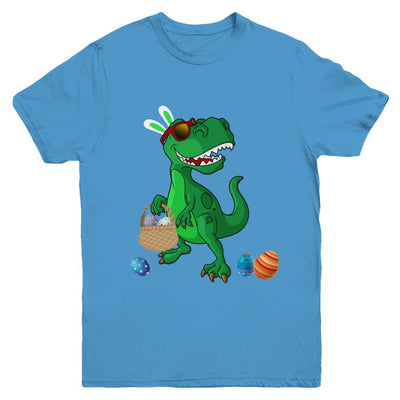 Funny Dabbing Cool Easter Bunny Dinosaur Youth-Youth Shirt-Youth T-Shirt-Carolina Blue