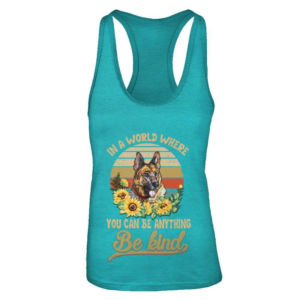 In A World Where You Can Be Anything Be Kind German Shepherd Sunflow-T-Shirt & Tank Top-Women's Ideal Racerback Tank-Tahiti Blue