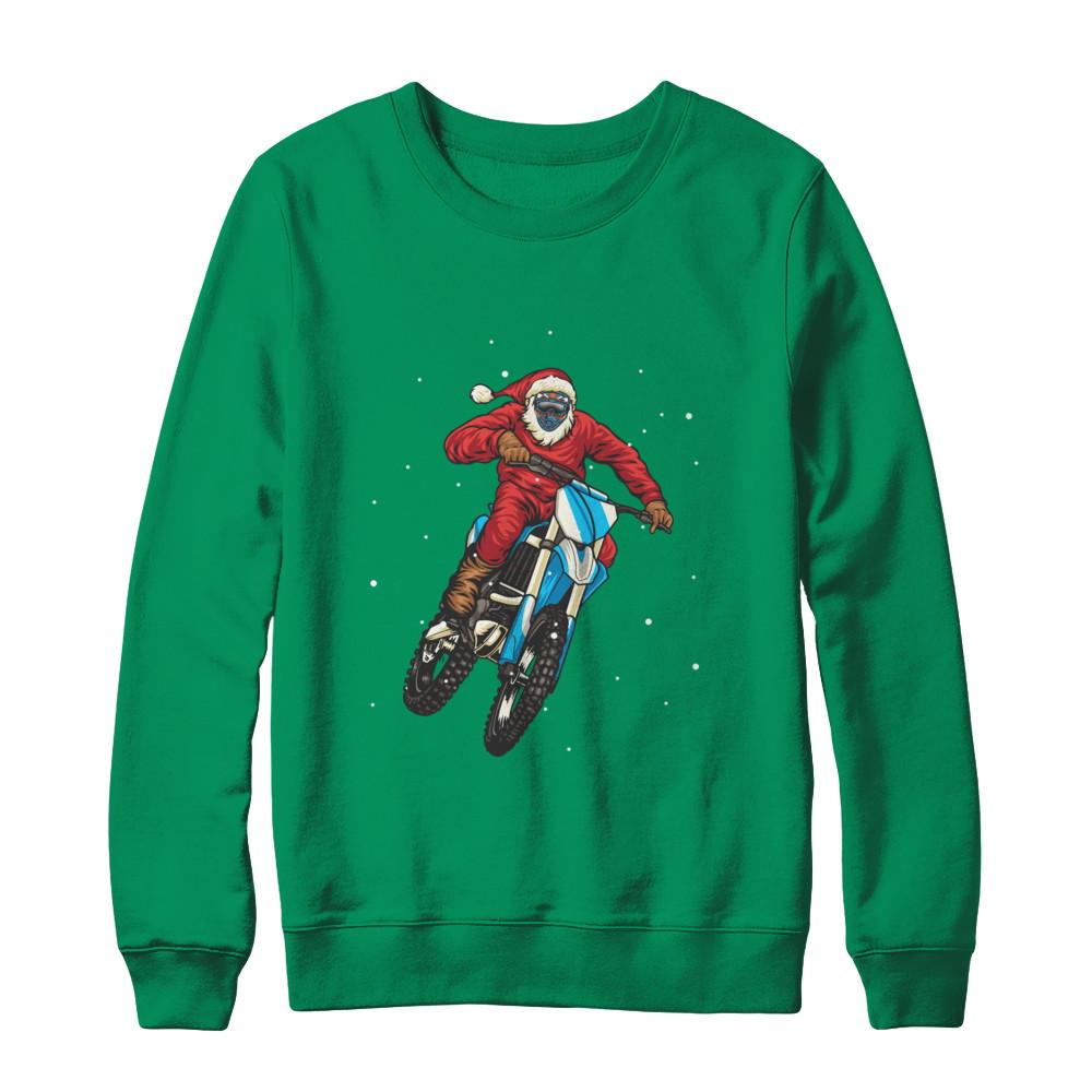 Motocross Christmas Santa Biker-T-Shirt & Sweatshirt-Crewneck Sweatshirt-Irish Green