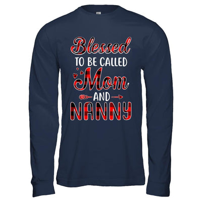 Red Buffalo Plaid Blessed To Be Called Mom And Nanny-T-Shirt & Hoodie-Long Sleeve T-Shirt-Navy