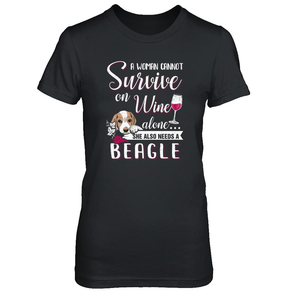 A Woman Can't Survive On Wine Alone Beagle Dog-T-Shirt & Tank Top-Women's T-Shirt-Black