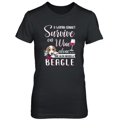 A Woman Can't Survive On Wine Alone Beagle Dog-T-Shirt & Tank Top-Women's T-Shirt-Black