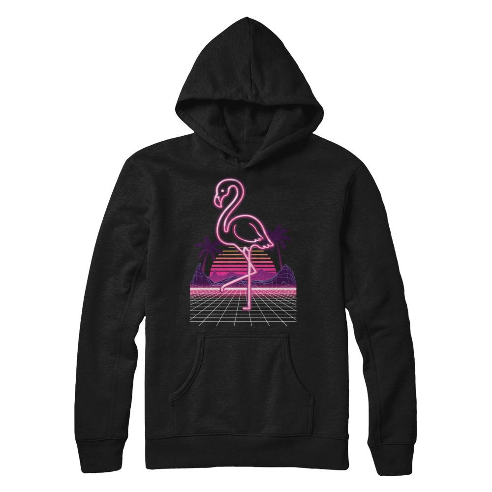 80s Retro Neon Sign Pink Flamingo Bird-T-Shirt & Hoodie-Pullover Hoodie-Black