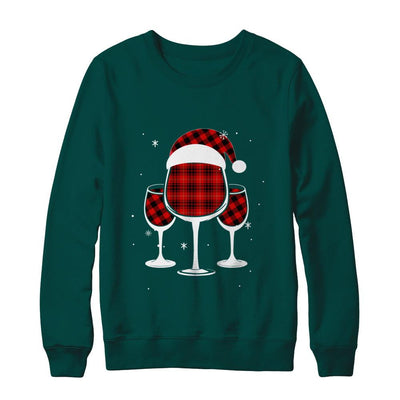 Red Plaid Buffalo Wine Santa Hat Christmas-T-Shirt & Sweatshirt-Crewneck Sweatshirt-Deep Forest