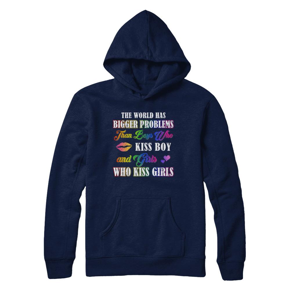 Lgbt Gay Lesbian The World Has Bigger Problems Than Boys-T-Shirt & Hoodie-Pullover Hoodie-Navy