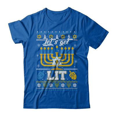 Funny Happy Hanukkah Chanukah Let's Get Lit Ugly Sweater-T-Shirt & Sweatshirt-Premium T-Shirt-Royal